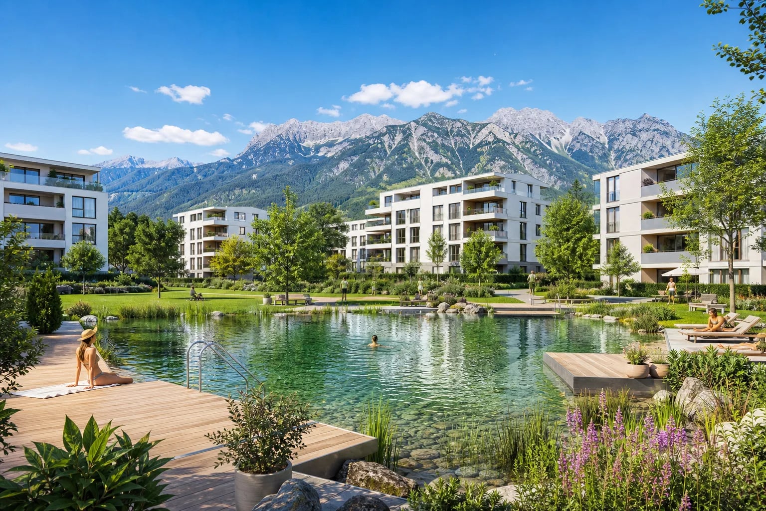 Projektvisualisierung Parkanlage mit Naturschwimmteich