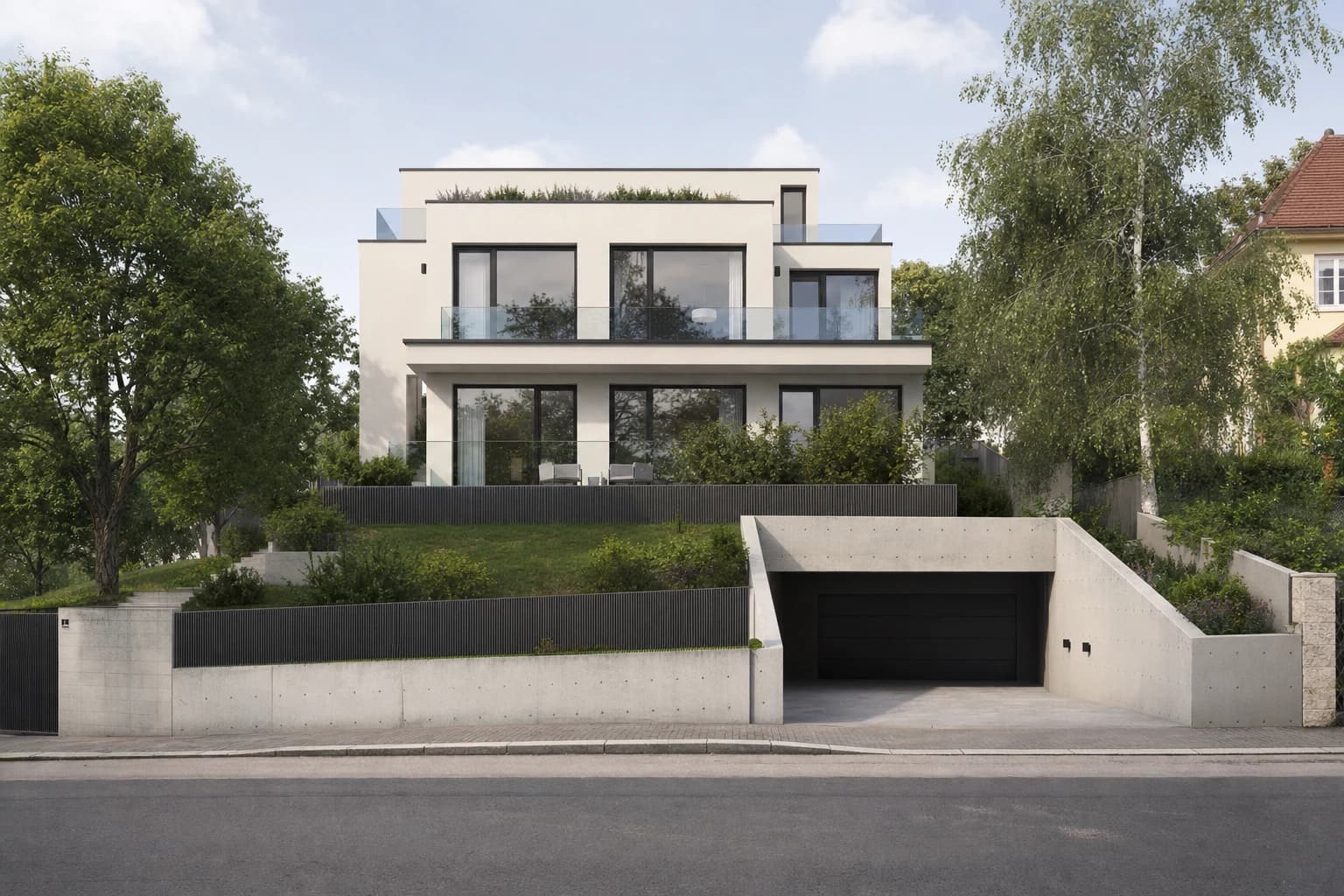 Nordansicht Villa Klesheimstraße 6 – Hanglage und Garage