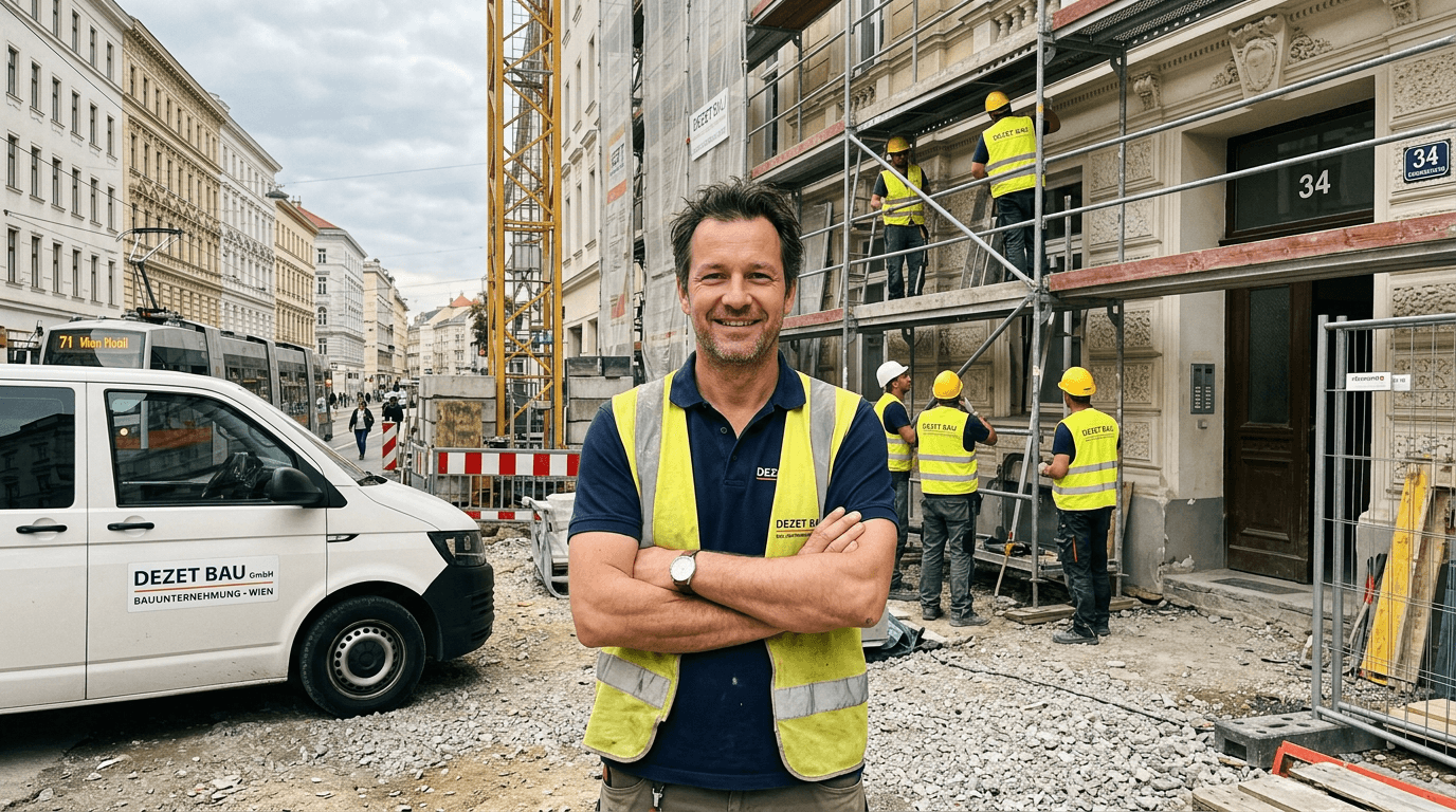 Geschäftsführer von DEZET BAU auf einer Baustelle in Wien