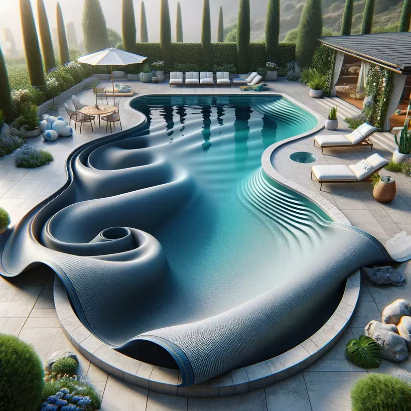 Das Bild zeigt einen Swimmingpool mit einer Vinylauskleidung (Folie), der sein glattes und flexibles Design zur Schau stellt